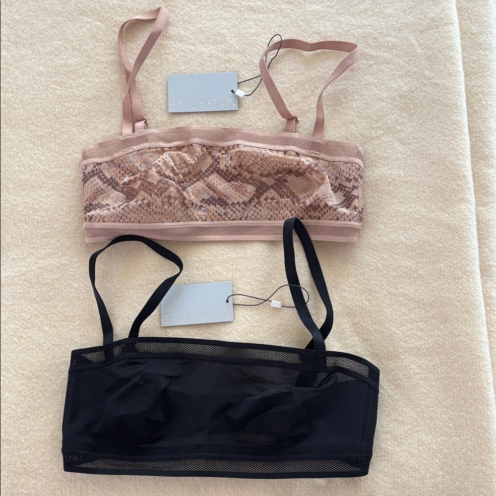 Negative Underwear Pink Snake Print Bandeau & Black Mesh Bandeau Duo size 2